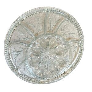 Indiana Glass Deviled Egg and Relish Tray in “pebble leaf” Pattern